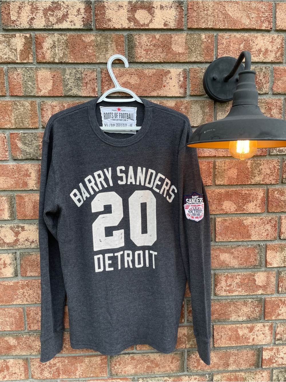 Barry Sanders Detroit Kids Long-Sleeve Shirt - Charcoal Roots of Football.